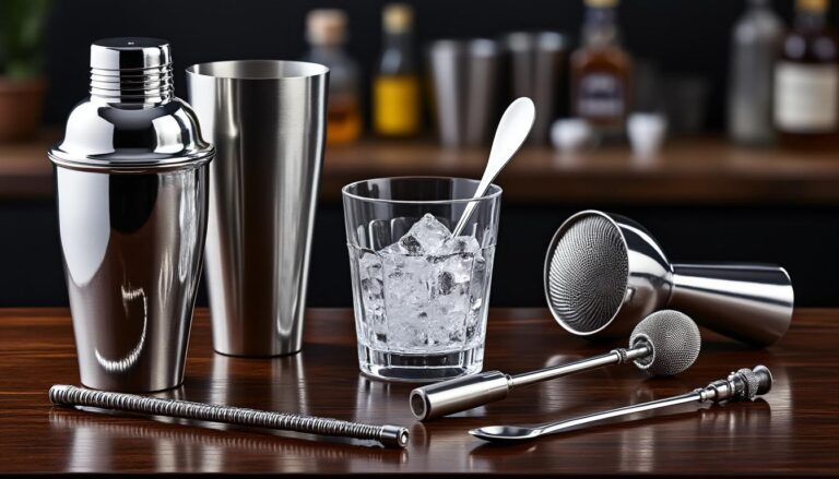 Le matériel indispensable du bartender maison (shaker Boston vs Cobbler, jigger, mixing glass, cuillère, muddler, strainers)