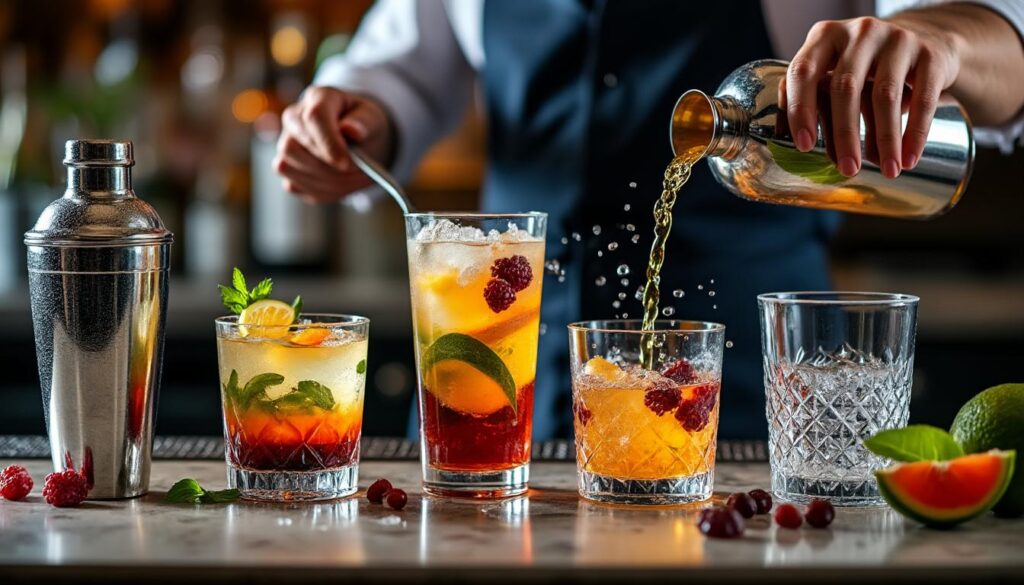 Les 7 techniques fondamentales (shake, stir, build, layer, muddle, dry shake, throw)