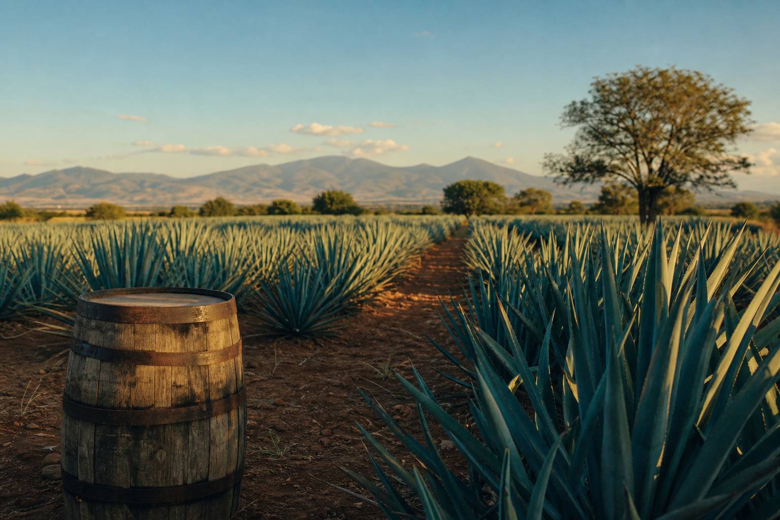 Champ agave bleu coucher soleil Mexique paysage plantation tequila reposado tradition artisanale