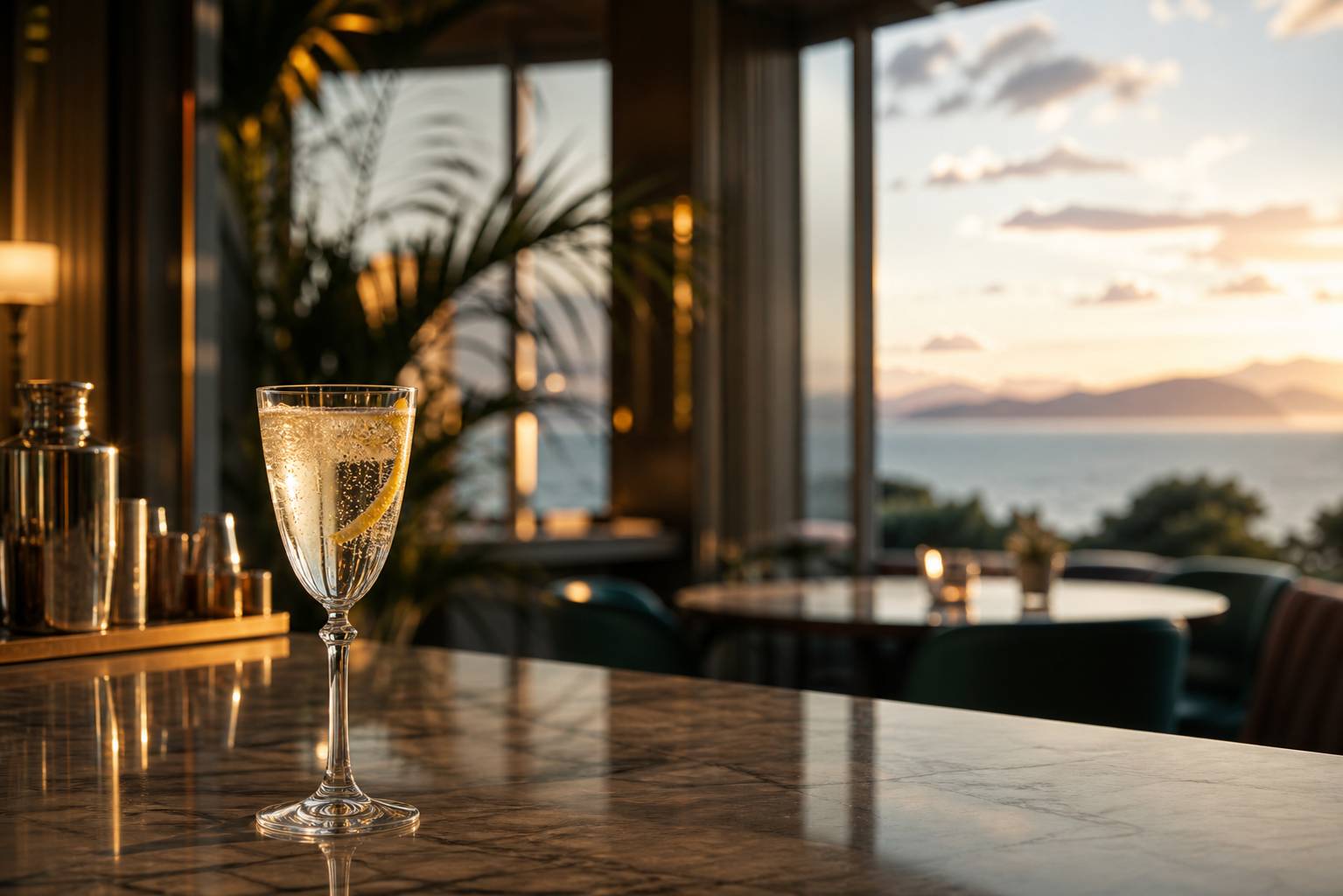 Comptoir de bar élégant avec préparation de cocktails