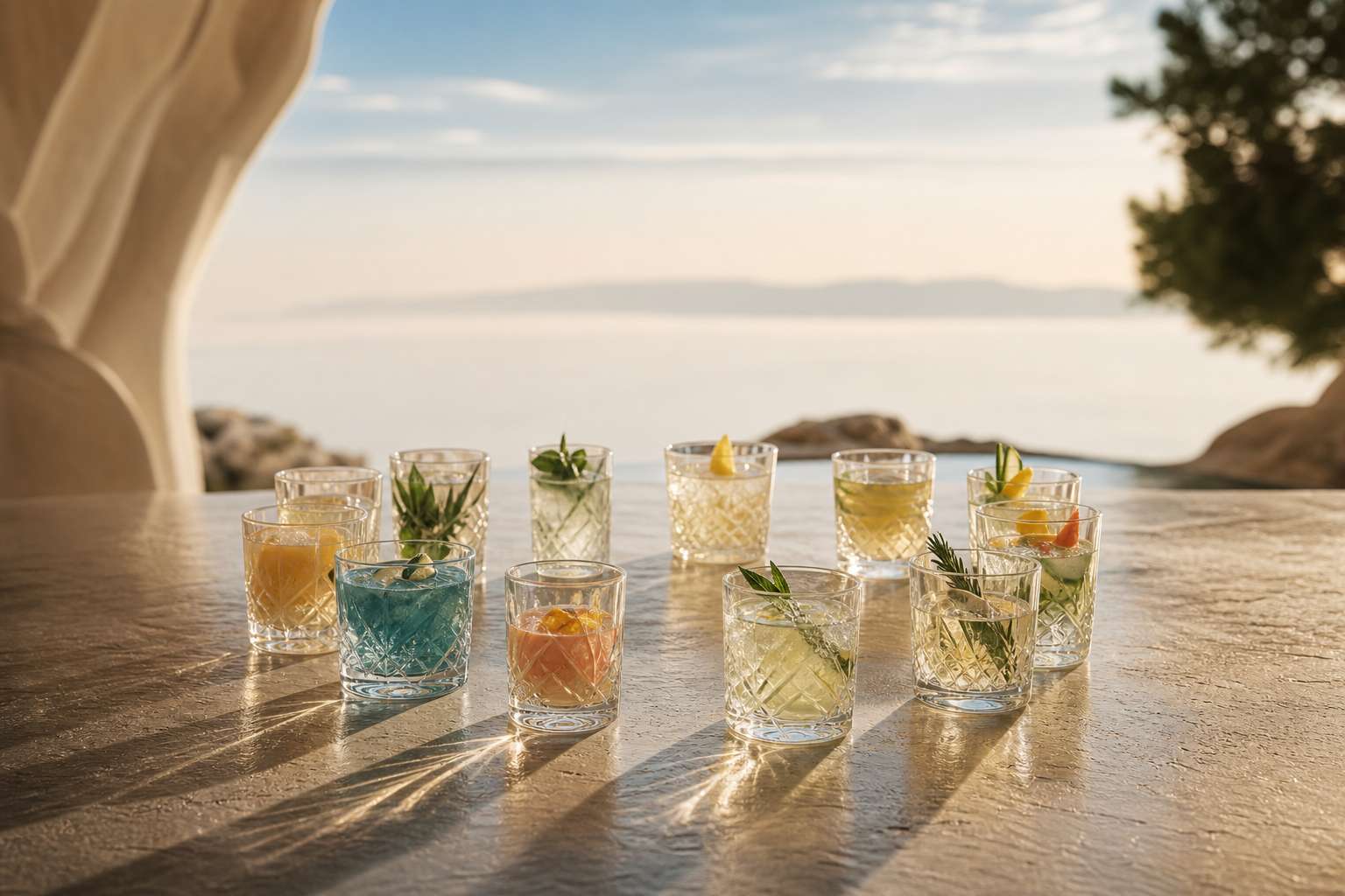 Collection de mini-verres a cocktail en cristal disposition elegante