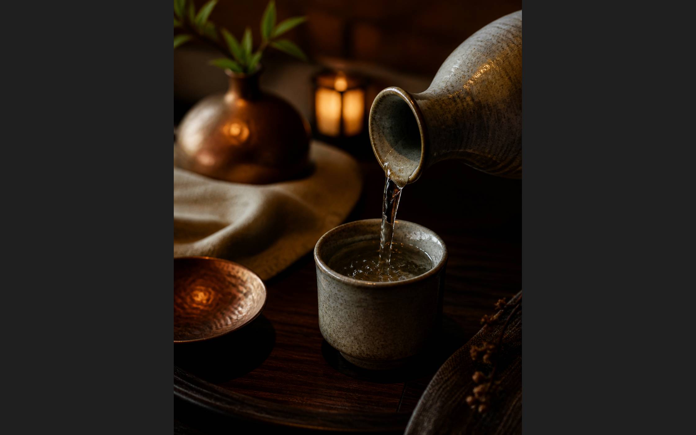 Sake verse d une carafe tokkuri dans une tasse ochoko en ceramique