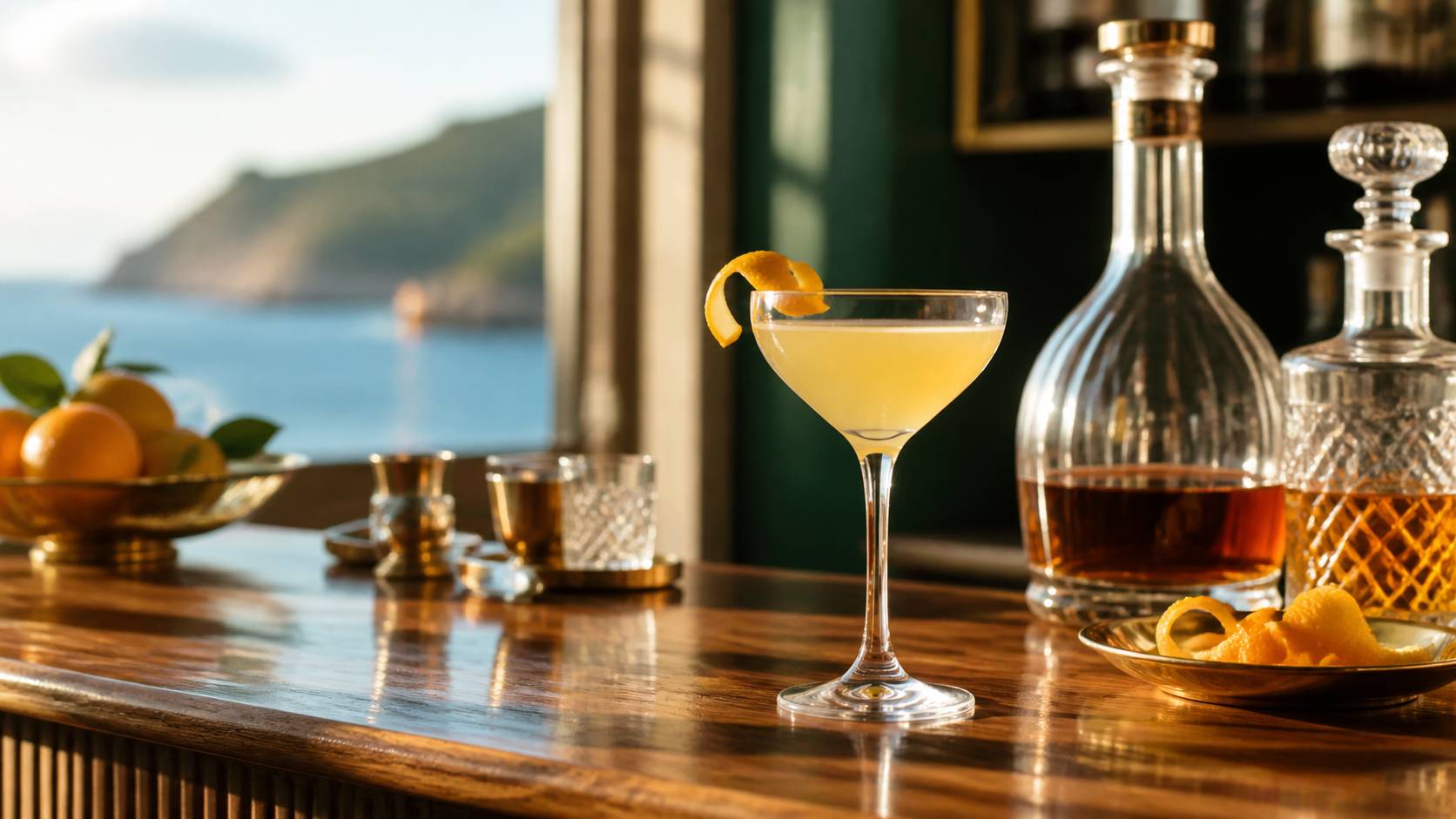 Sidecar cocktail en coupe avec zeste d'orange et cognac