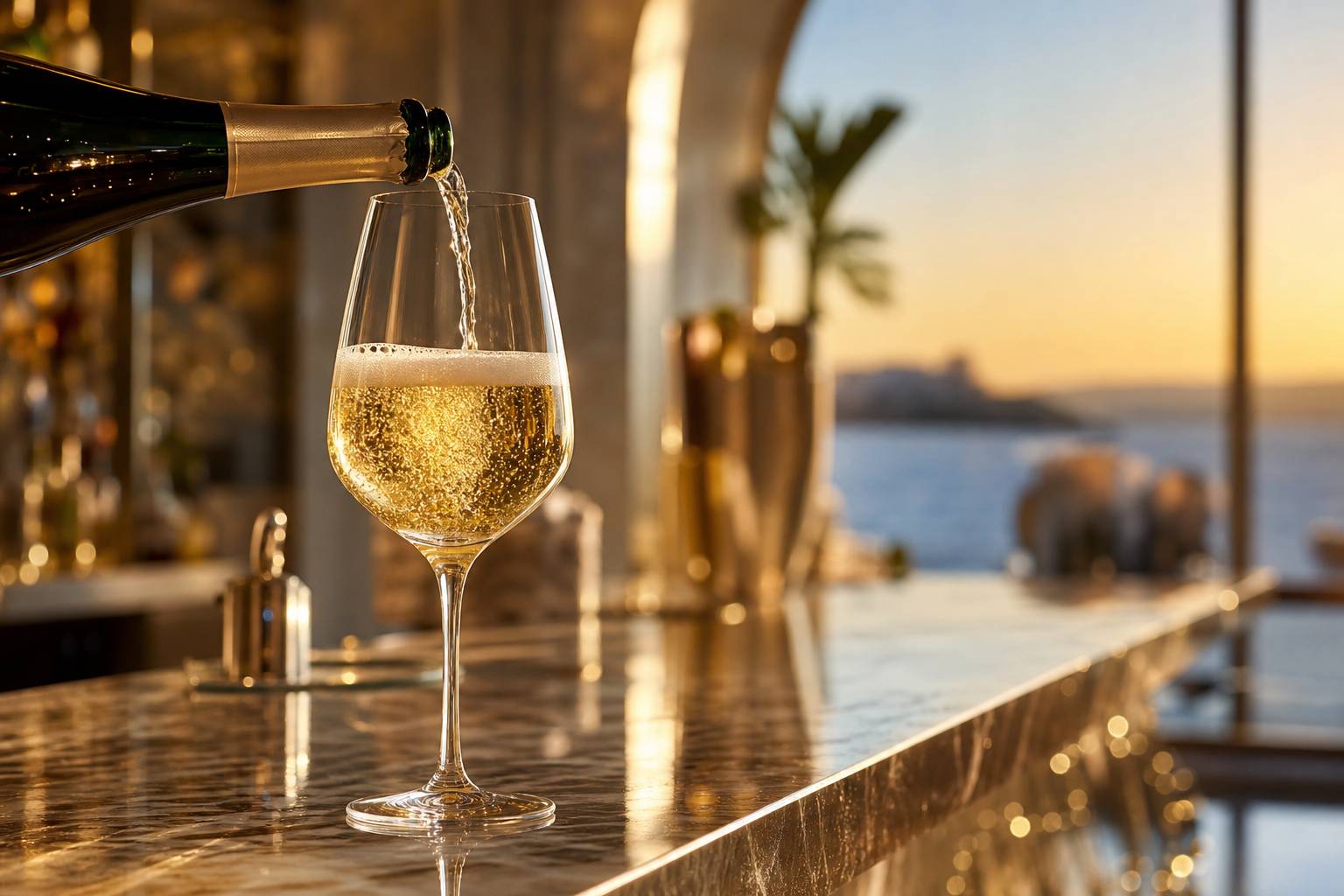 Verser du Champagne Non-Vintage dans un verre tulipe pour dégustation