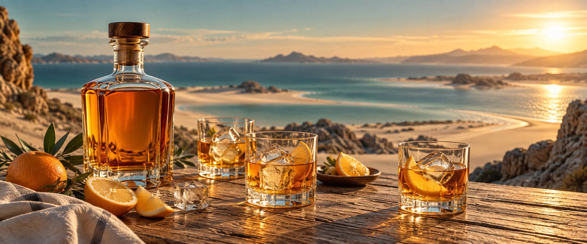 Verres et agrumes poses sur un comptoir sombre